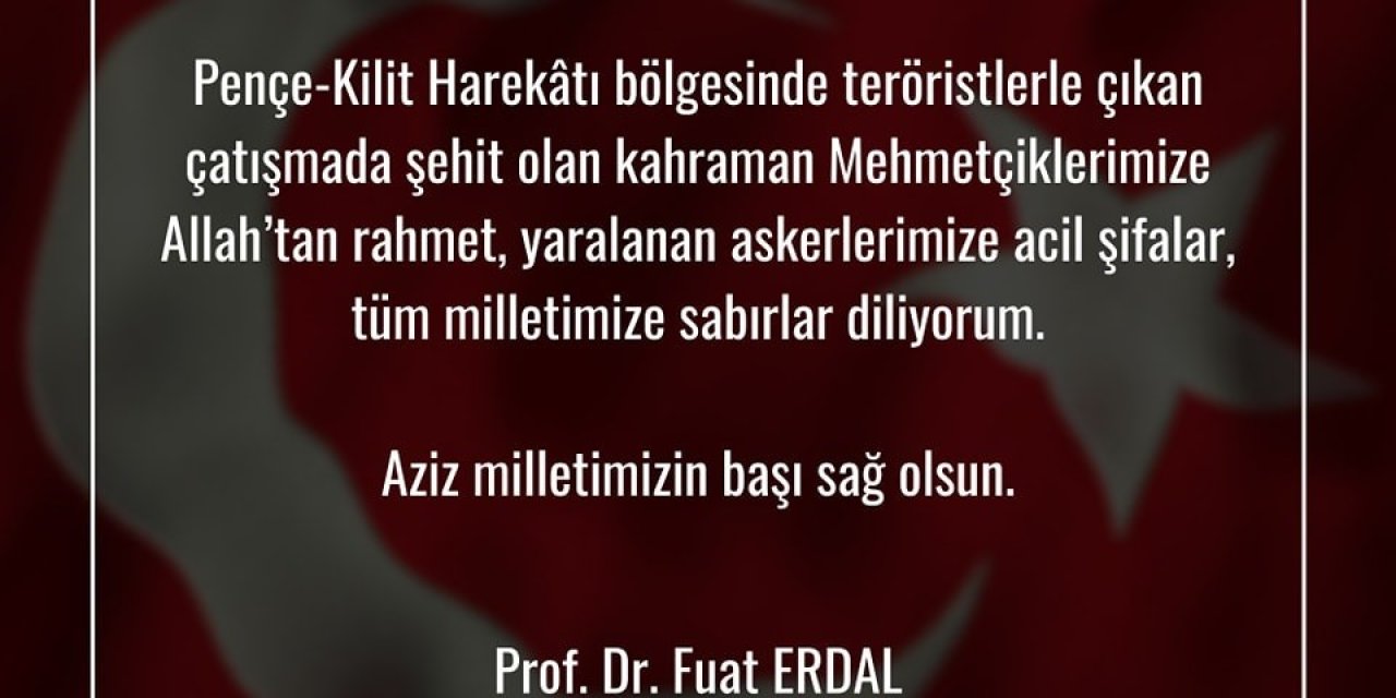 Rektör Erdal’dan taziye mesajı