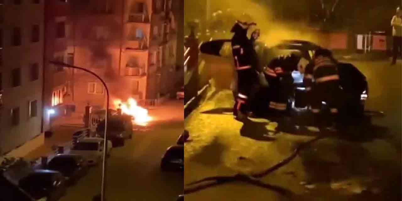 Eskişehir'de park halindeki araç alev alev yandı