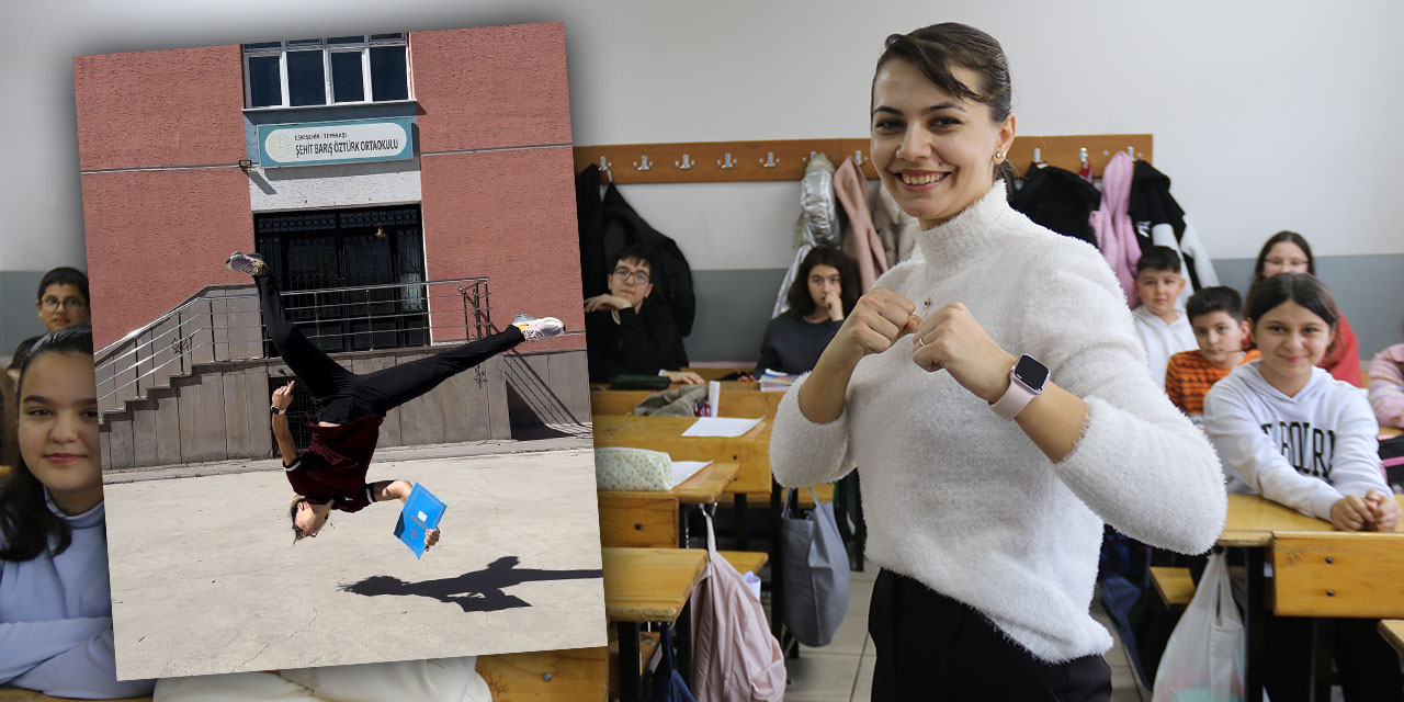 Takla ile derse giriyor, havada tekme ile öğrencilerine örnek oluyor