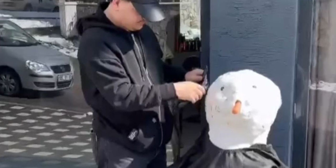 Kardan adamı tıraş etti: Videosu çok beğenildi