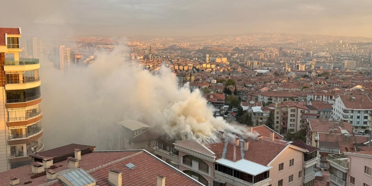 7 katlı binanın çatı katı alev alev yandı