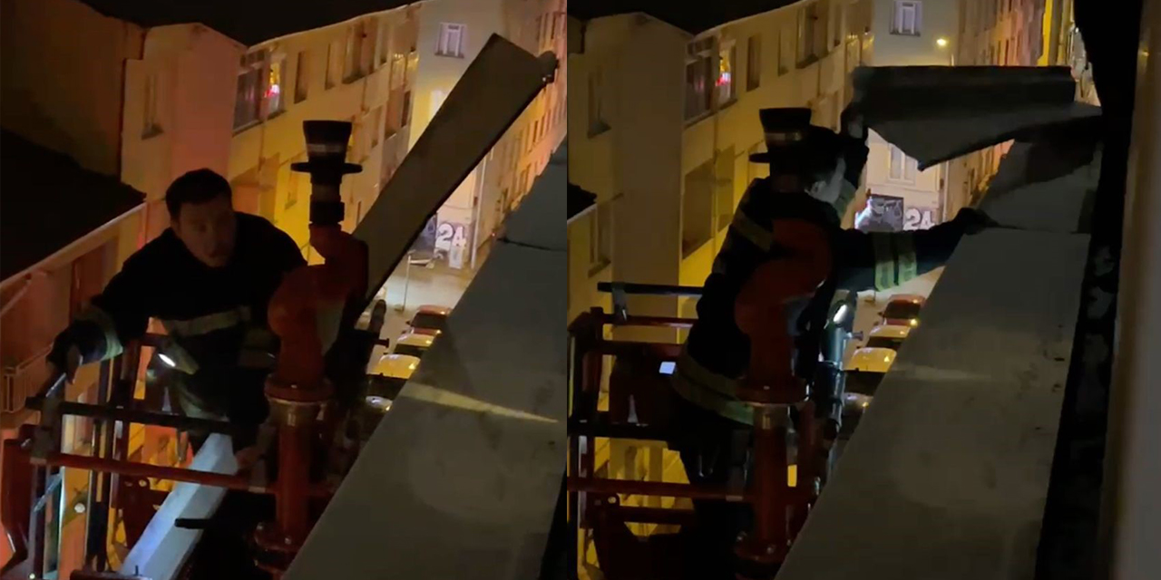 Eskişehir'de binadan sarkan metal parça tehlike saçtı