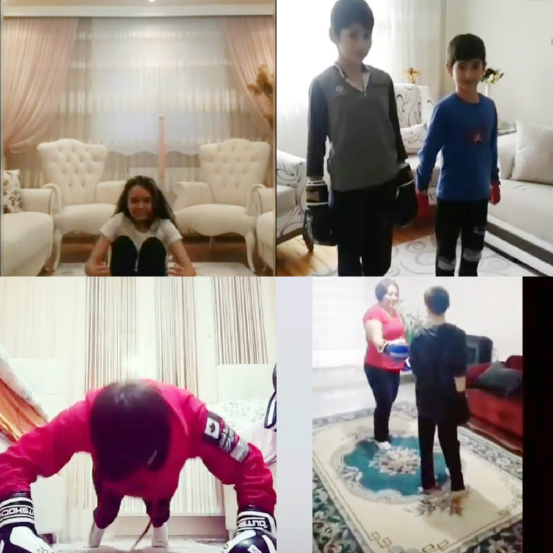 EVDE KICK-BOKS İLE  FORM TUTUYORLAR