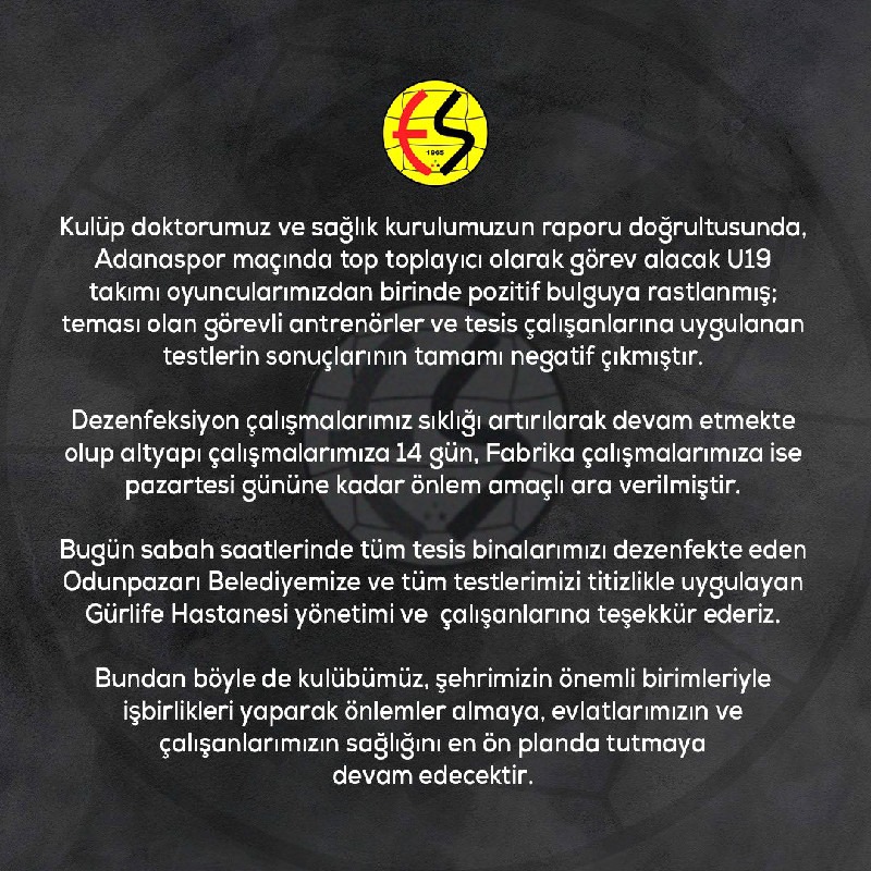 ESKİŞEHİRSPOR’DA KORONA ŞOKU