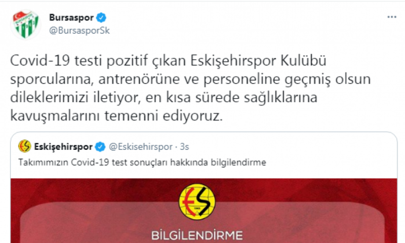 BURSASPOR’DAN  GEÇMİŞ OLSUN MESAJI!