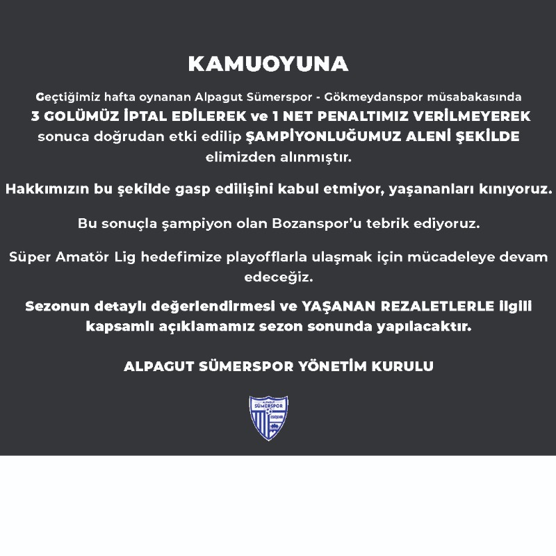 SÜMER ALPAGUTSPORDAN TEPKİ