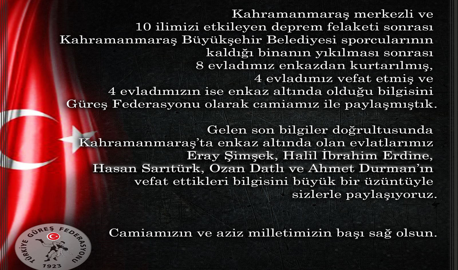 TGF, 5 GÜREŞÇİNİN VEFAT ETTİĞİNİ AÇIKLADI