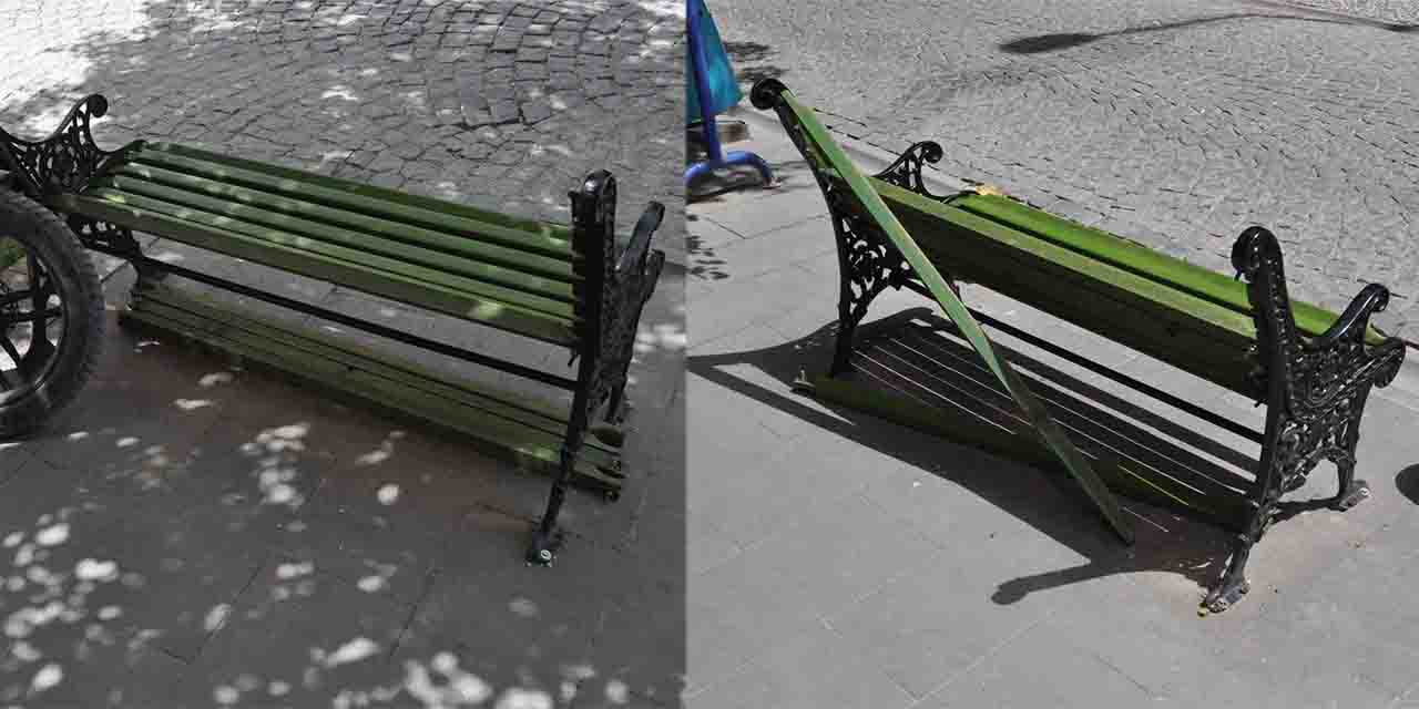 Kaldırımdaki bankları parçaladılar
