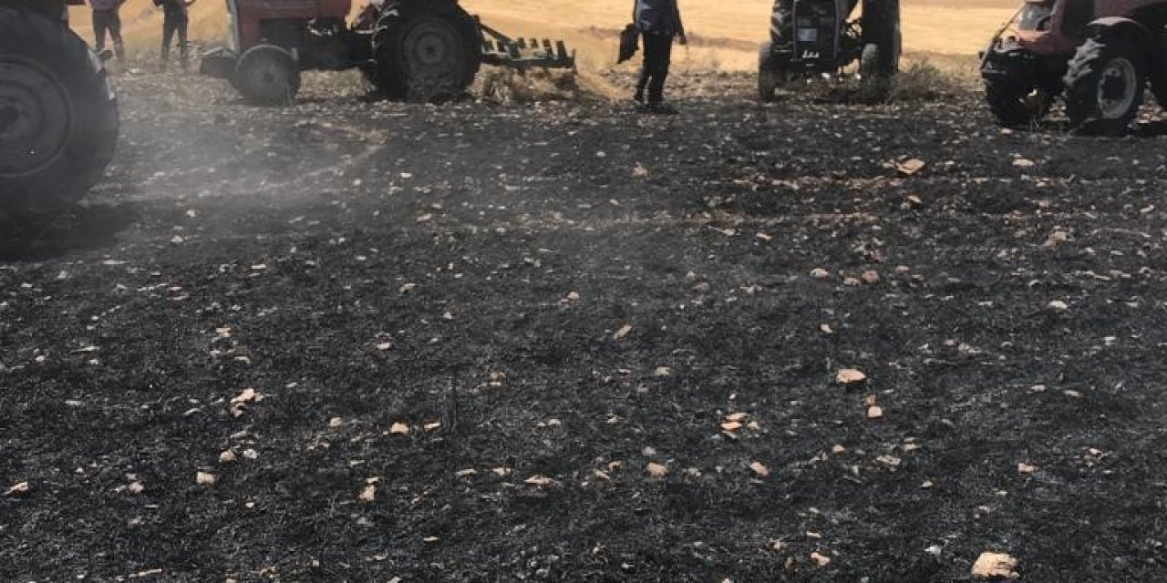 Biçerdöverden çıkan yangın 100 dönümlük buğday tarlasını küle çevirdi