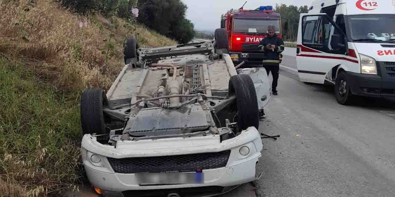 Aydın'da kontrolünü kaybeden otomobil takla attı